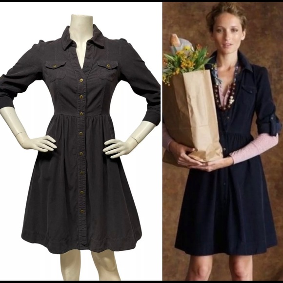 Anthropologie Dresses & Skirts - New Anthropologie Fei Refined Cord Corduroy Fit & Flare Navy Dress Size 8